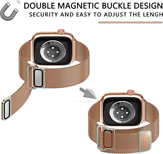 Photo 1 of Metal Stainless Steel Band Compatible with Apple Watch Bands 42mm/44mm 45mm With Screen Protector Case, Magnetic Adjustable strap for iWatch Series (Vintage Gold) NEW 