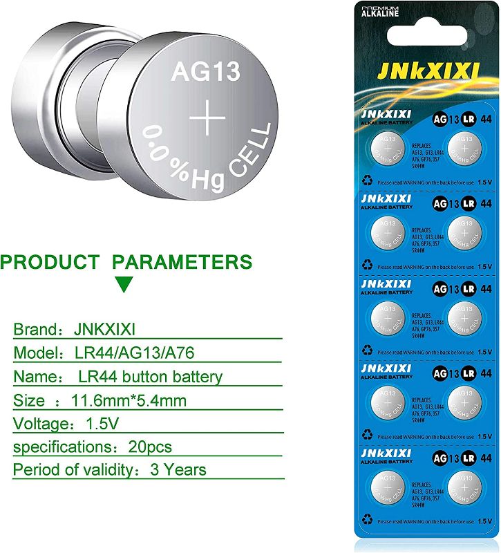 Photo 2 of 20 Pack LR44 Lr 44b l1154c AG13 SR44 Batteries A76 357 303 1154 1.5 Volt Ornament Batteries Button Coin Cell Battery New 