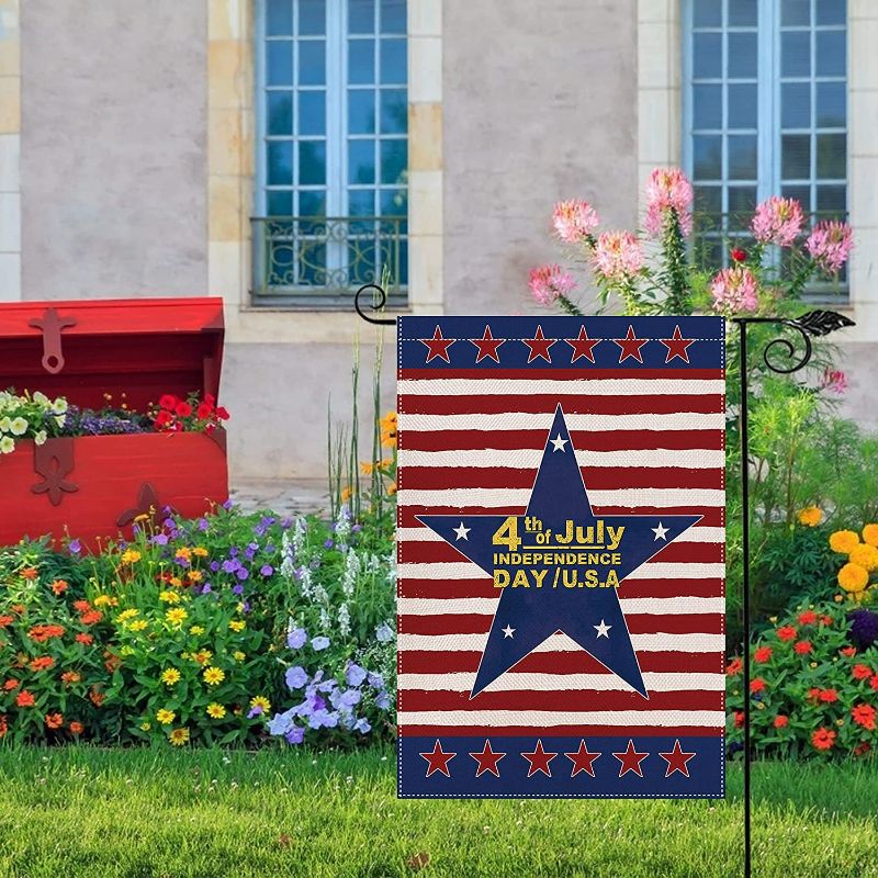 Photo 2 of Acerich 4th/Fourth of July Garden Flag Decoration, Patriotic Garden Flags 12x18 Double Sided for Patriotic Outside Decor New