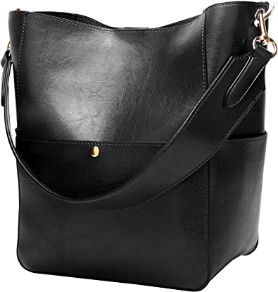 Photo 1 of Molodo Womens Handbag, Pu Leather Bucket Tote Purse And Handbags Medium Satchel Hobo Purse Designer Work Shoulder Bags (Black) NEW 