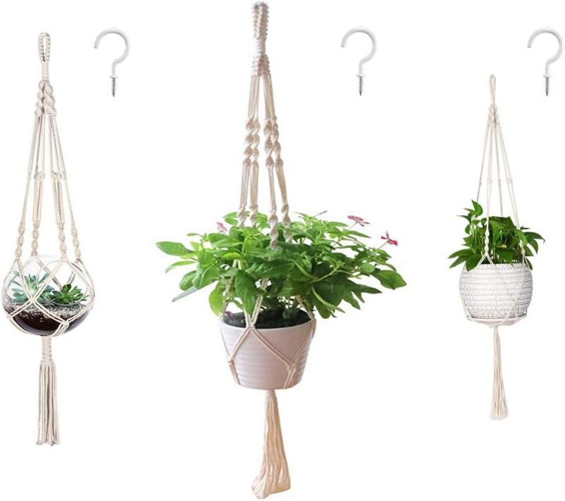 Photo 1 of AOMGD 3 Pack Macrame Plant Hanger with 3 Hooks, Different Size Hanging Planters for Indoor Plants Holder,Large 46"/41"/34",Ivory NEW 