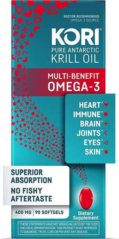 Photo 1 of Kori Krill Oil Omega-3 400mg, 90 Softgels | Multi-Benefit Omega-3 Supplement | Superior Omega-3 Absorption vs Fish Oil and No Fishy Burps NEW 