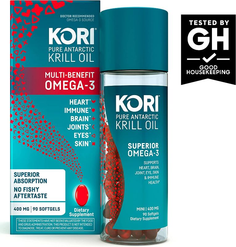 Photo 2 of Kori Krill Oil Omega-3 400mg, 90 Softgels | Multi-Benefit Omega-3 Supplement | Superior Omega-3 Absorption vs Fish Oil and No Fishy Burps NEW 