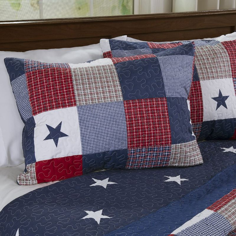 Photo 3 of Lavish Home 3-PC Caroline Patriotic Quilt Microfiber Americana Stars and Plaid Patchwork Blanket Set with 2 Shams – Home Bedding by LHC (Full/Queen), Multicolor NEW 