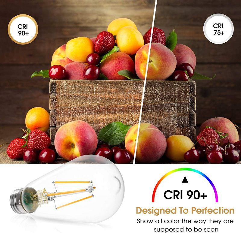 Photo 1 of Dimmable Vintage LED Edison Bulbs, 8W, Equivalent 60W, 800 Lumens, 90+ CRI,Warm White 2700K, ST64 Antique LED Filament Bulbs, Eye Protection LED Bulb, E26 Medium Base, Clear Glass, 2 Pack NEW 