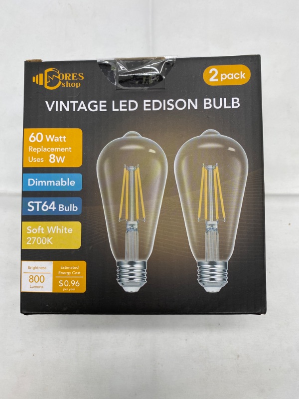 Photo 6 of Dimmable Vintage LED Edison Bulbs, 8W, Equivalent 60W, 800 Lumens, 90+ CRI,Warm White 2700K, ST64 Antique LED Filament Bulbs, Eye Protection LED Bulb, E26 Medium Base, Clear Glass, 2 Pack NEW 