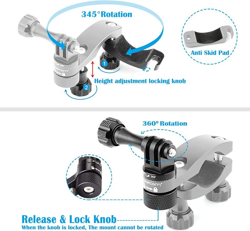 Photo 3 of Bike Handlebar Mount for GoPro ( 360° Rotation and Lock Any Direction ) 0.6-1.3inch All Aluminum Bike/ Motorcycle Handlebars Seat Post Ski Pole Mount for Gopro Hero 11/10/9/8/7/6/5/4/ Action Camera NEW 