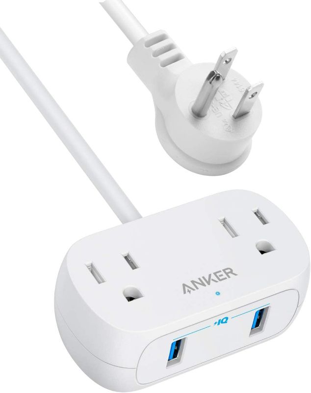 Photo 1 of Anker Power Strip with USB Power Extend USB 2 mini, 2 Outlets, and 2 USB Ports, Flat Plug, 5 ft Extension Cord, Safety System for Travel, Desk, and Home Office NEW 