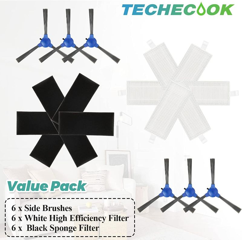 Photo 3 of BBT BAMBOOST Filters Replacement Parts Fit for Eufy RoboVac Side Brushes and Filters Replacement for Eufy Robovac - Compatible with Eufy Vacuum 11S, 12, 15C, 30, 30C Accessory Robotic Vacuum Cleaner (6 Side Brushes, 6 filters,6 foams) NEW 