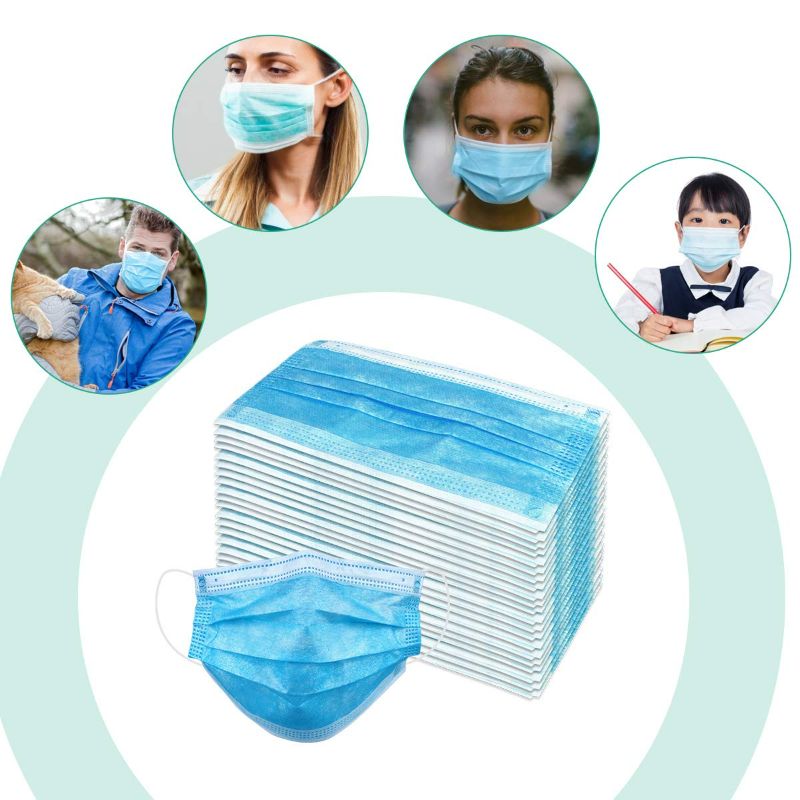 Photo 3 of 50 Pcs Disposable 3 Ply Earloop Face Masks, Suitable for Home, School, Office and Outdoors (Blue) NEW 