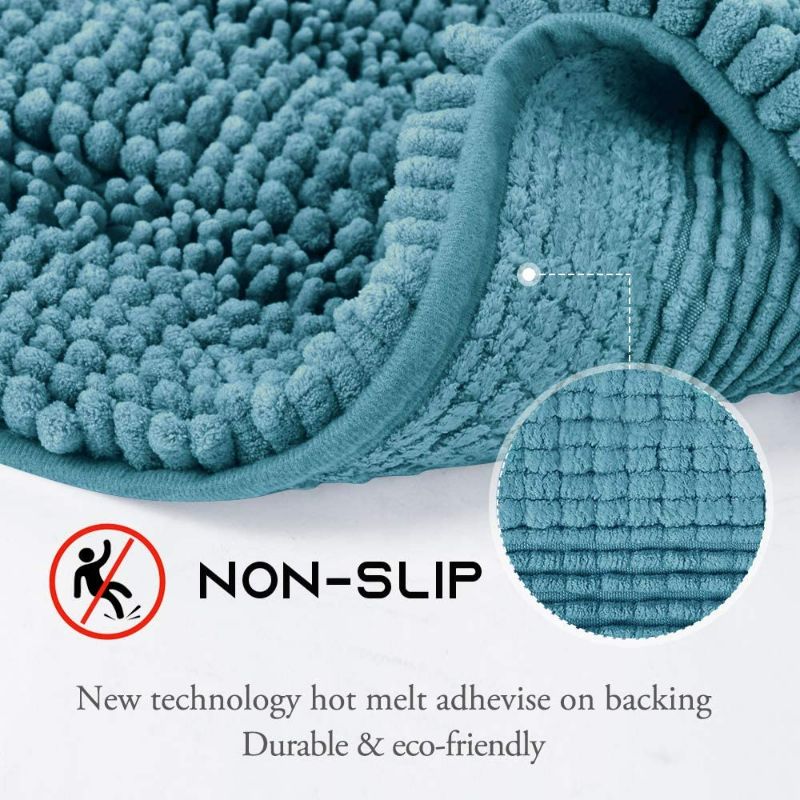 Photo 4 of NICETOWN Bathroom Rugs Slip-Resistant Absorbent Soft and Fluffy Thick Striped Bath Mats Non Slip Microfiber Shag Floor Mats Dry Fast Waterproof Bath Mats (Teal Blue, Set of 2-20" x 32"/24" x 24" U)