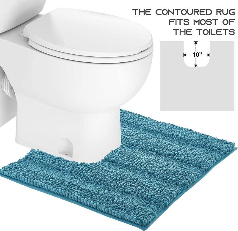 Photo 2 of NICETOWN Bathroom Rugs Slip-Resistant Absorbent Soft and Fluffy Thick Striped Bath Mats Non Slip Microfiber Shag Floor Mats Dry Fast Waterproof Bath Mats (Teal Blue, Set of 2-20" x 32"/24" x 24" U)