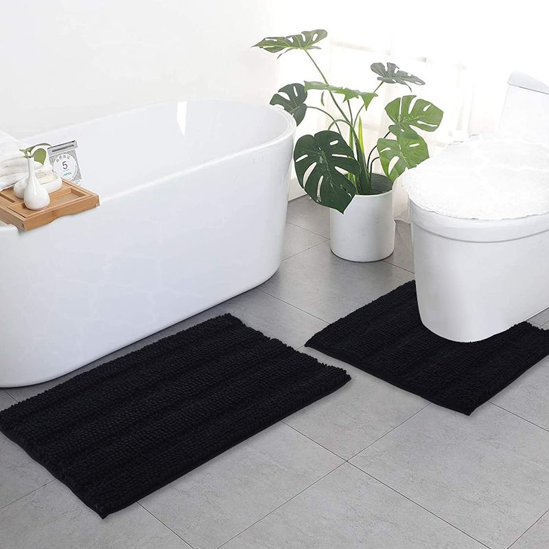 Photo 1 of NICETOWN Black Bathroom Floor Mats, Anti-Slip Bath Mats Soft Plush Chenille Yarn Shaggy Mat Living Room Bedroom Mat Floor Water Absorbent (20 x 32 Plus 24" NEW 