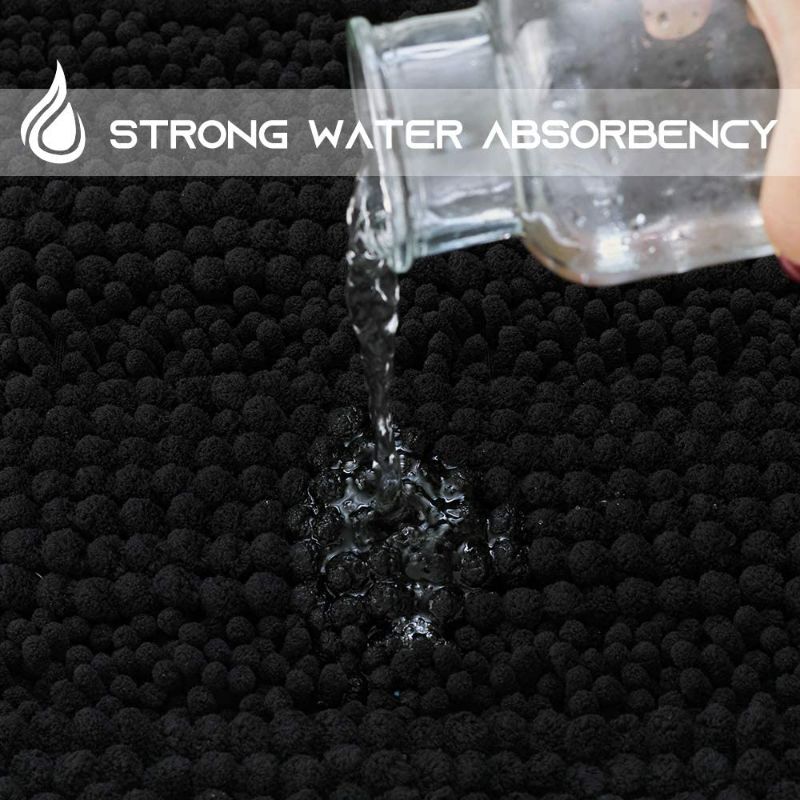 Photo 1 of NICETOWN Black Bathroom Floor Mats, Anti-Slip Bath Mats Soft Plush Chenille Yarn Shaggy Mat Living Room Bedroom Mat Floor Water Absorbent (20 x 32 Plus 24" NEW 
