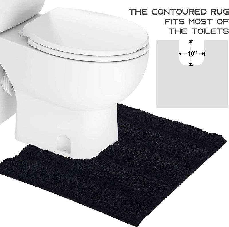 Photo 1 of NICETOWN Black Bathroom Floor Mats, Anti-Slip Bath Mats Soft Plush Chenille Yarn Shaggy Mat Living Room Bedroom Mat Floor Water Absorbent (20 x 32 Plus 24" NEW 