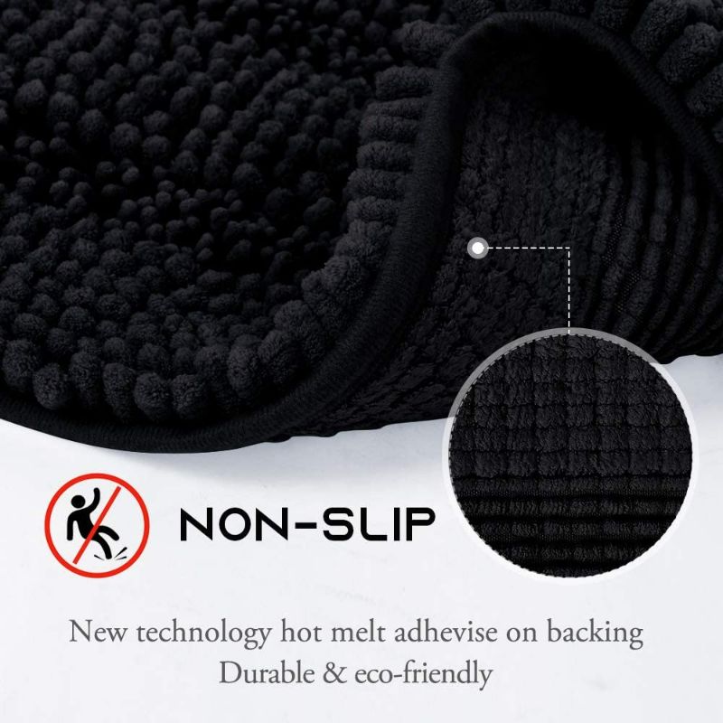 Photo 1 of NICETOWN Black Bathroom Floor Mats, Anti-Slip Bath Mats Soft Plush Chenille Yarn Shaggy Mat Living Room Bedroom Mat Floor Water Absorbent (20 x 32 Plus 24" NEW 