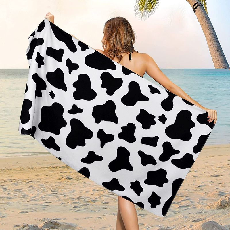 Photo 1 of Cow Print Beach Towels, Black White Cow Spots Beach Towel Oversized, Quick Dry Animal Cow Bath Towel Large, Absorbent Bathroom Towel for Men, Women, Travel, Swim, New 