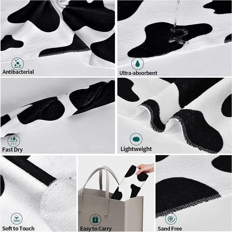 Photo 1 of Cow Print Beach Towels, Black White Cow Spots Beach Towel Oversized, Quick Dry Animal Cow Bath Towel Large, Absorbent Bathroom Towel for Men, Women, Travel, Swim, New 