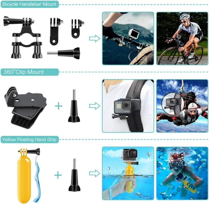 Photo 1 of SmilePowo 51-in-1 Action Camera Accessories Kit for GoPro Hero 11 10 9 8 Max 7 6 5 4 3 3+ 2 1 Black GoPro 2018 Session Fusion Silver White Insta360 DJI AKASO APEMAN YI Campark XIAOMI Action Camera NEW