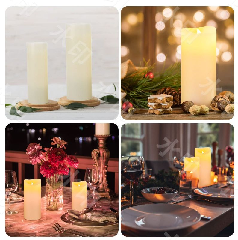 Photo 2 of Flameless Flickering Battery Operated Candles Set of 9 Ivory Real Wax Pillar LED Candles with 10-Key Remote and Cycling 24 Hours Timer (Ivory 9 Pack) NEW 