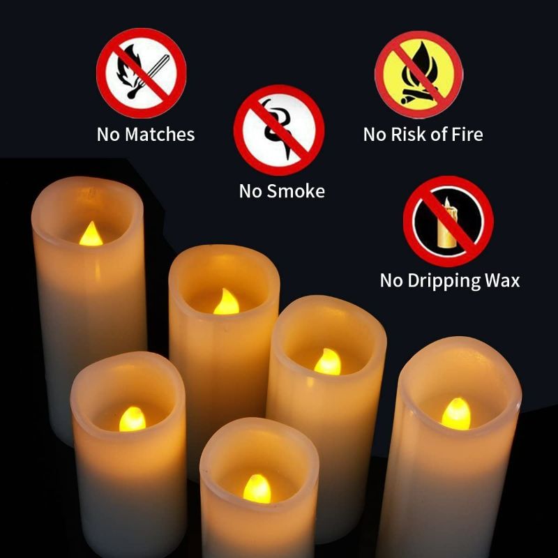 Photo 3 of Flameless Flickering Battery Operated Candles Set of 9 Ivory Real Wax Pillar LED Candles with 10-Key Remote and Cycling 24 Hours Timer (Ivory 9 Pack) NEW 