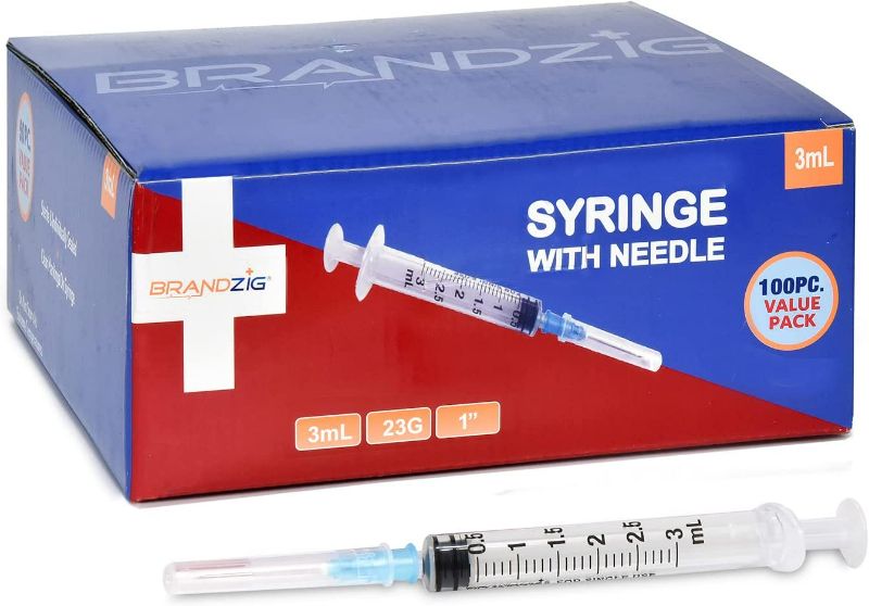 Photo 1 of Brandzig 3ml Syringe with Needle - 23G, 1" Needle (100-Pack) New 