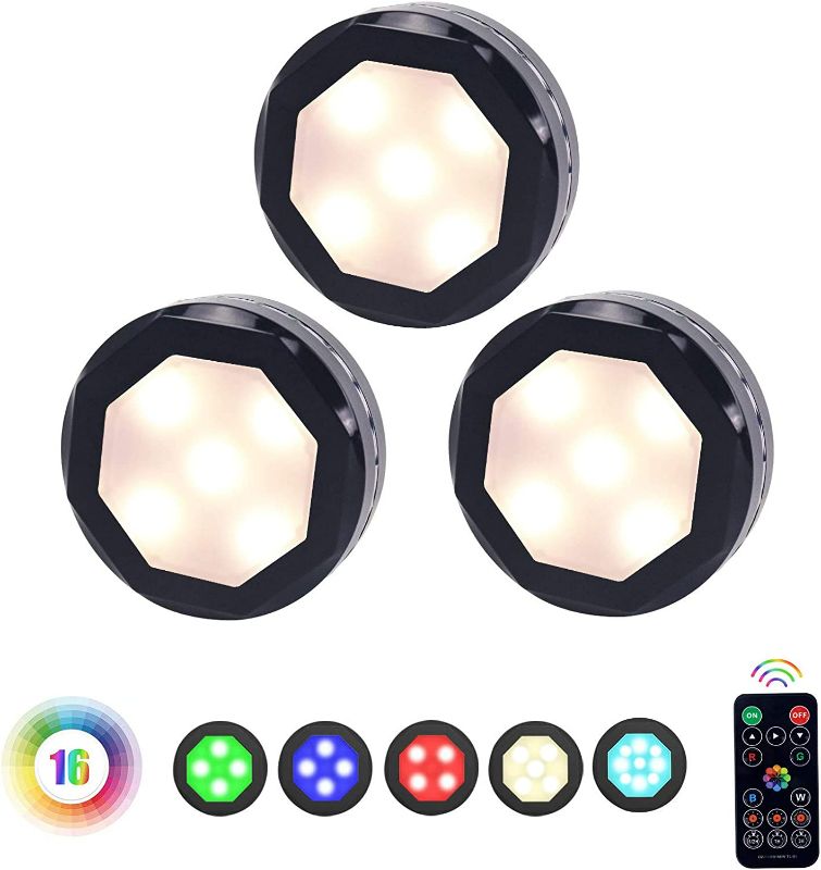 Photo 1 of Closet Lights Under Cabinet Lighting, UYICOO 16 Colors RGB Wireless LED Puck Lights Color Changing Night Light for Home Kitchen Closet (3pcs) (White) 