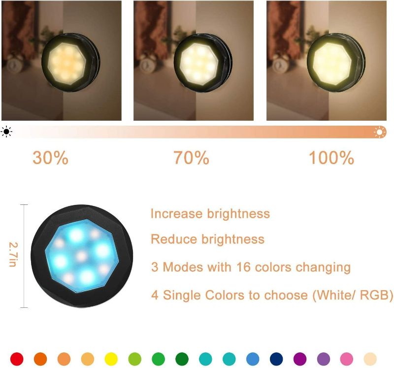 Photo 4 of Closet Lights Under Cabinet Lighting, UYICOO 16 Colors RGB Wireless LED Puck Lights Color Changing Night Light for Home Kitchen Closet (3pcs) (White) 