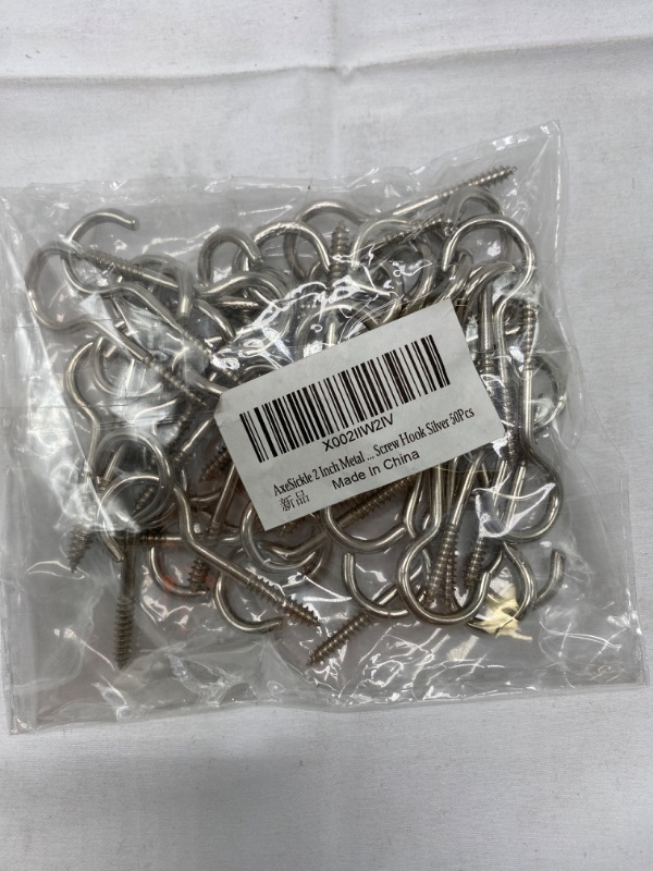 Photo 2 of Axe Sickle Black 2 Inch Metal Cup Hook Round End Screw Hook Self Tapping Screw Hook {Silver} 50Pcs NEW 