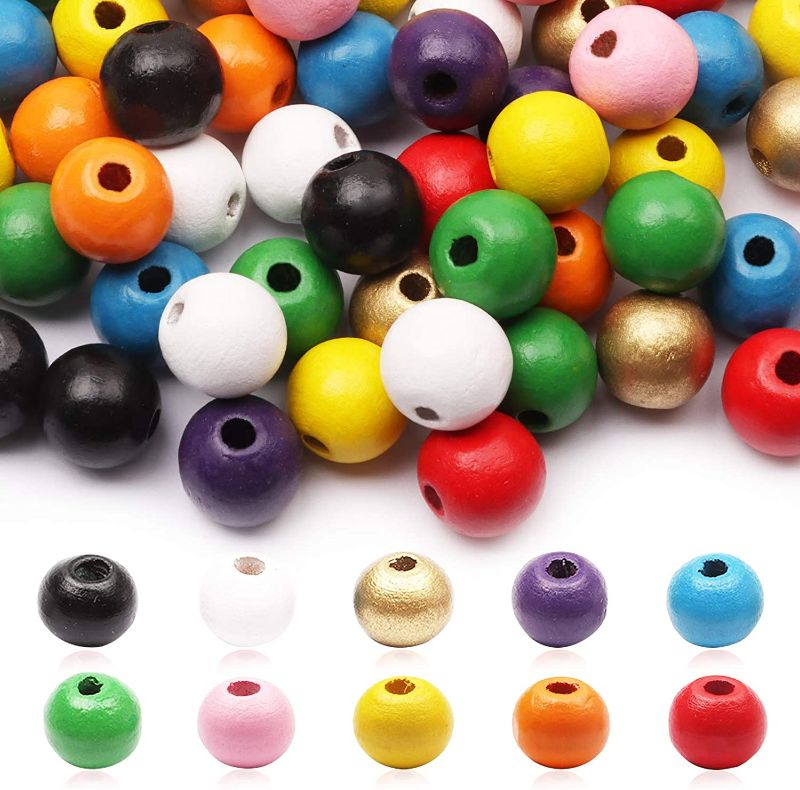 Photo 1 of 200pcs 8mm 10mm 12mm 14mm 16mm 20mm 22mm Wood Beads Natural Unfinished Round Colorful Spacer Beads Wooden Beads for Crafts DIY Halloween NEW 