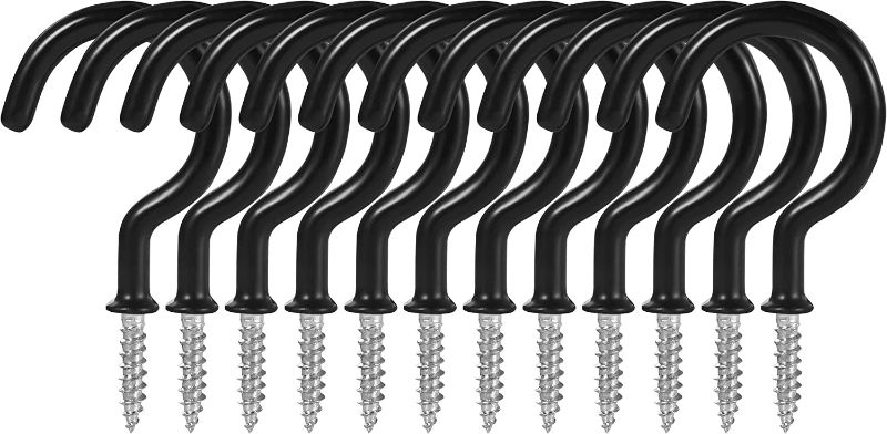 Photo 1 of 2.9 Inch Ceiling Hooks, Screw-in Cup Hooks, Vinyl Coated Screw Hooks for Hanging Plants Lights Mugs Heavy Duty Indoor Outdoor Use, Screw in Metal Wall Hooks Kitchen Hanger, Black (10 Pack)