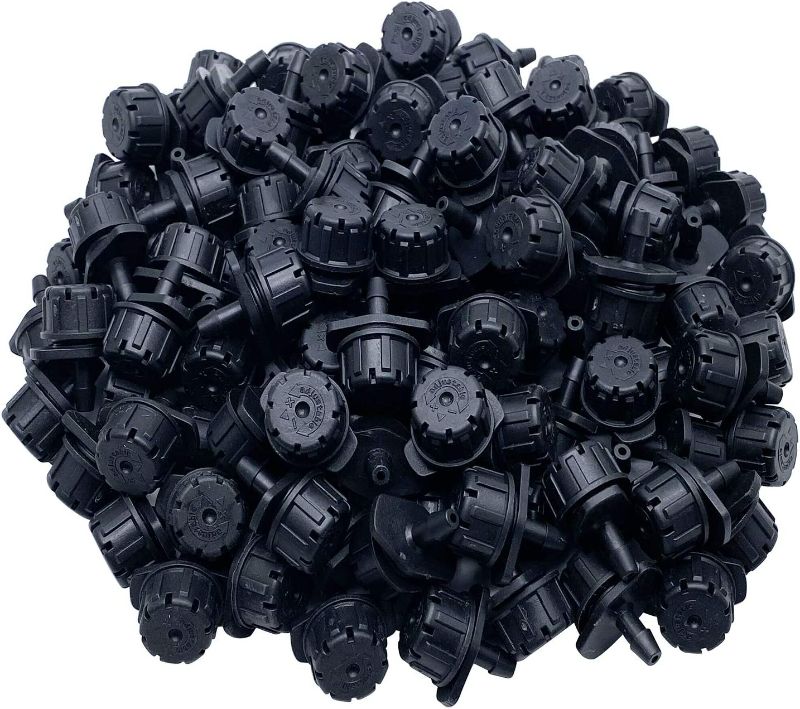 Photo 1 of Axe Sickle 100 Pcs Adjustable Irrigation Drippers Sprinklers 1/4 Inch Emitter Dripper Micro Drip Irrigation Sprinklers for Watering System, Black. NEW 