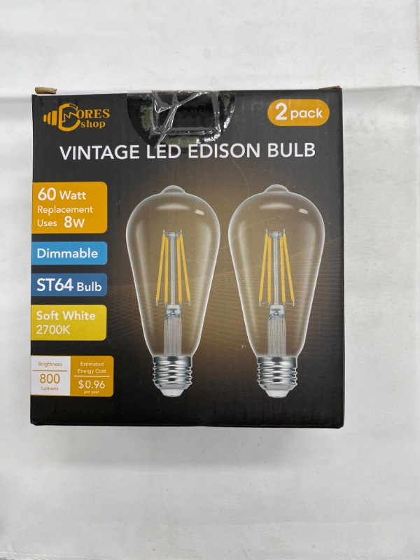 Photo 7 of Dimmable Vintage LED Edison Bulbs, 8W, Equivalent 60W, 800 Lumens, 90+ CRI,Warm White 2700K, ST64 Antique LED Filament Bulbs, Eye Protection LED Bulb, E26 Medium Base, Clear Glass, 2 Pack  NEW 