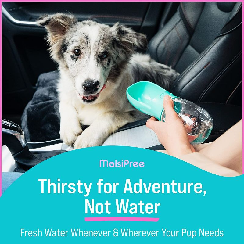 Photo 4 of MalsiPree Dog Water Bottle, Leak Proof Portable Puppy Water Dispenser with Drinking Feeder for Pets Outdoor Walking, Hiking, Travel, Food Grade Plastic (12oz, Green)