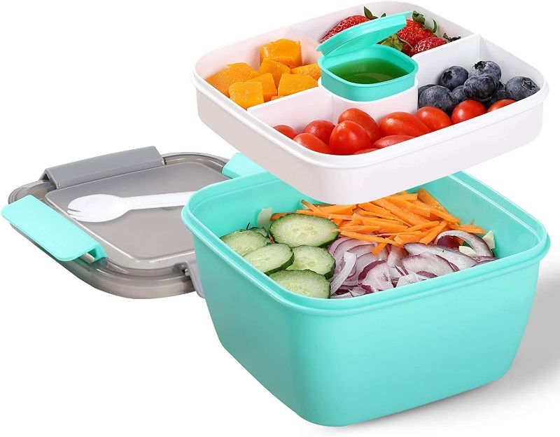 Photo 1 of Portable Salad Lunch Container - 38 Oz Salad Bowl - 2 Compartments with Dressing Cup, Large Bento Boxes, Meal Prep to go Containers for Food Fruit Snack NEW