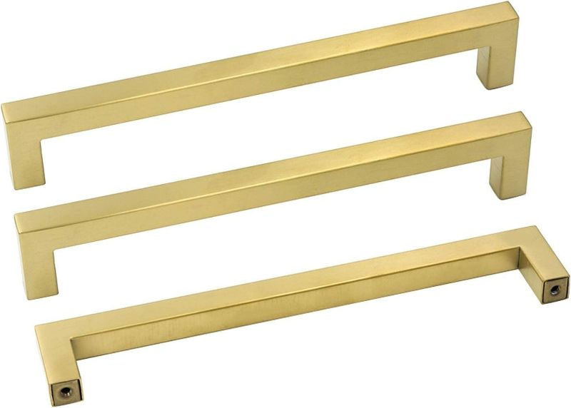 Photo 1 of goldenwarm 15Pack Brass Kitchen Cabinet Hardware Gold Drawer Pulls - LSJ12GD192 Square Cupboard Bathroom Door Handles Brushed Brass Pulls for Cabinets 7-1/2in Center to Center NEW 