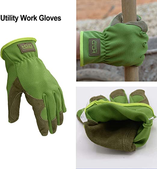 Photo 5 of HANDLANDY Men Leather Gardening Gloves, Utility Work Gloves for Mechanics, Construction, Driver, Dexterity Breathable Design NEW 