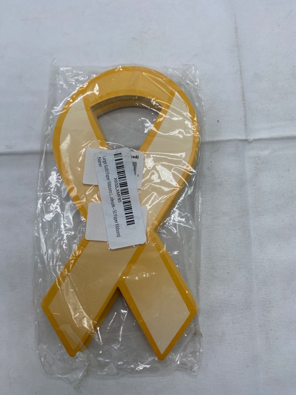 Photo 3 of Gold Ribbon Shaped Paper Ribbons – Gold Paper Awareness Ribbons for Childhood Cancer, Neuroblastoma Cancer, COPD Awareness, Awareness Campaigns, Fundraising, Decorating, & More! (1 Pack of 50) NEW 