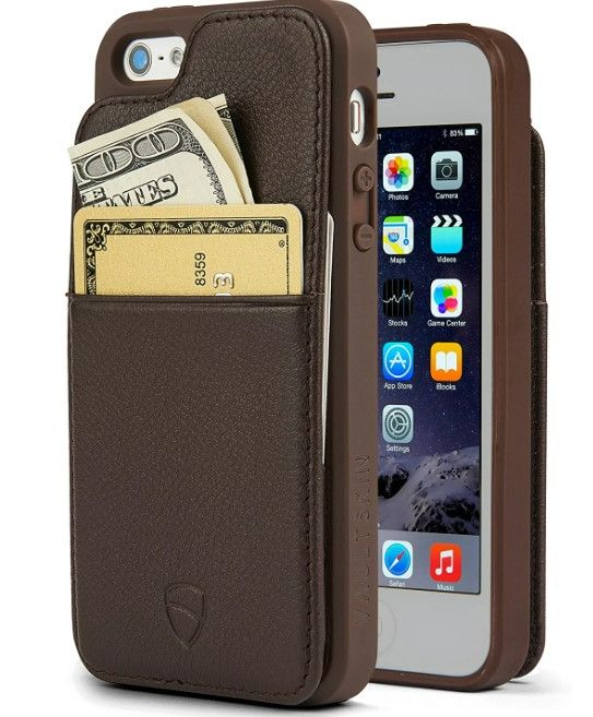 Photo 1 of iPhone SE / 5S Walle Case, Vaultskin Eton Armour iPhone SE / 5S Case Wallet, Slim, Minimalist Genuine Leather Case - Holds up to 8 Cards/Top Grain Leather (Brown) NEW 