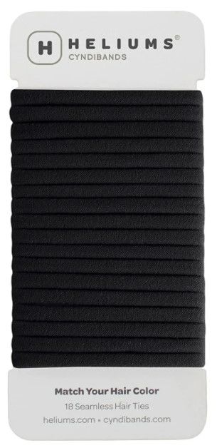 Photo 1 of Heliums Black Skinny Seamless 6mm Medium Hold Soft Nylon Fabric Rolled Ponytail Holders - 18 Hair Ties NEW 