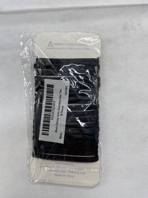 Photo 3 of Heliums Black Skinny Seamless 6mm Medium Hold Soft Nylon Fabric Rolled Ponytail Holders - 18 Hair Ties NEW 