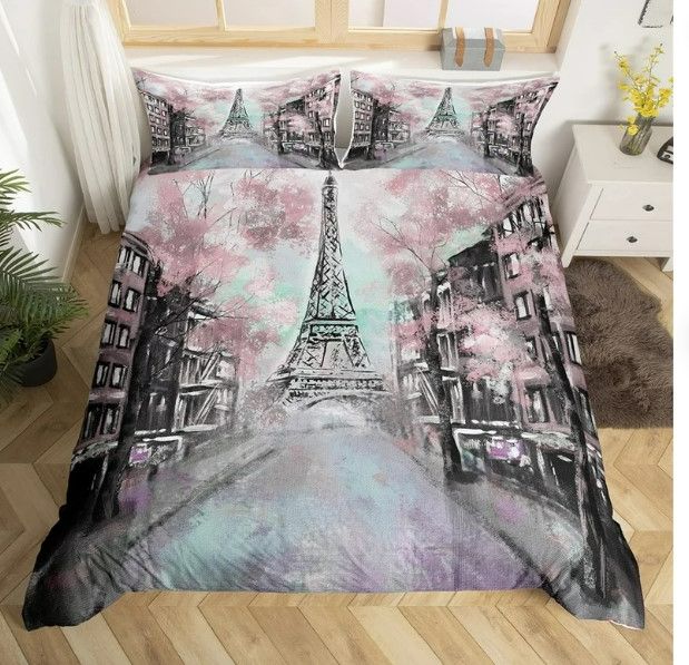 Photo 1 of Paris Bed Sheet 2 Pillow Case 1 Duvet Cover Pink NEW 