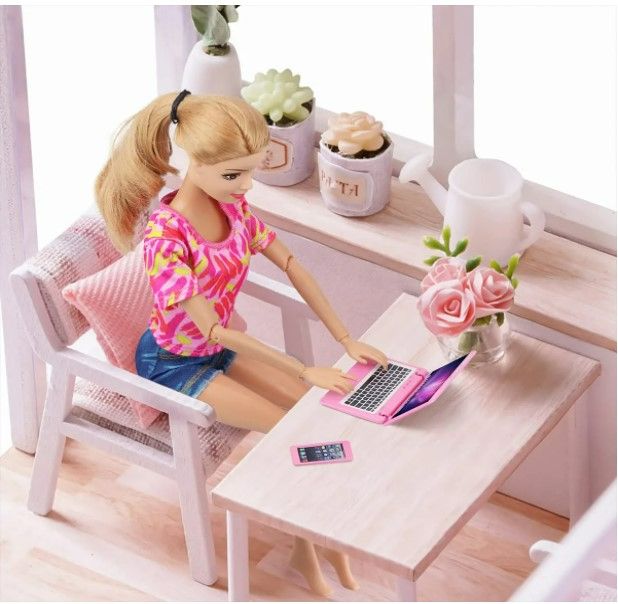 Photo 3 of ZITA ELEMENT 3 Pack Dollhouse Mini Laptop Computer Tablet and Phone Simulation Accessories for Doll 1/6 1/12 Miniatures Play Set (Pink NEW 