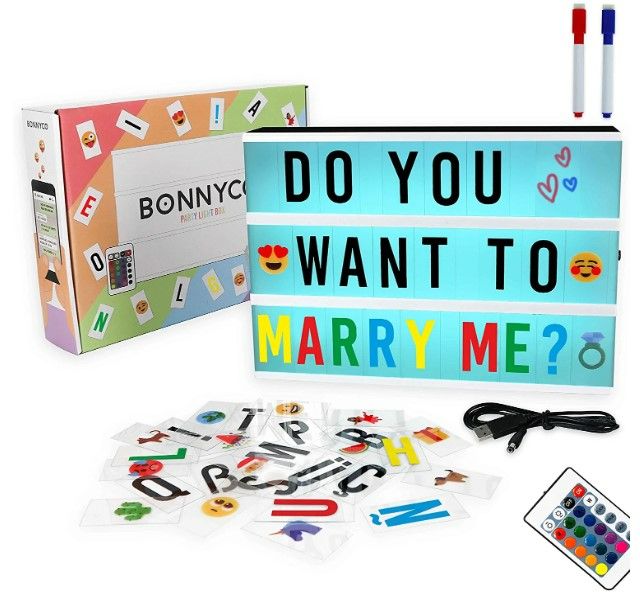 Photo 1 of Cinema Light Box Color Changing with 400 Letters & Emojis, Remote Control & 2 Markers - BONNYCO | Led Light Box 16 Colors Home, Office & Room Decor | Light Up Sign Letters Board Gifts for Women & Men NEW 