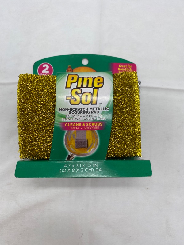 Photo 2 of Pine-Sol Non-Scratch Scouring Pads – Pack of 2, Metallic Household Cleaning Scrubbers, Safe with Nonstick Cookware NEW 