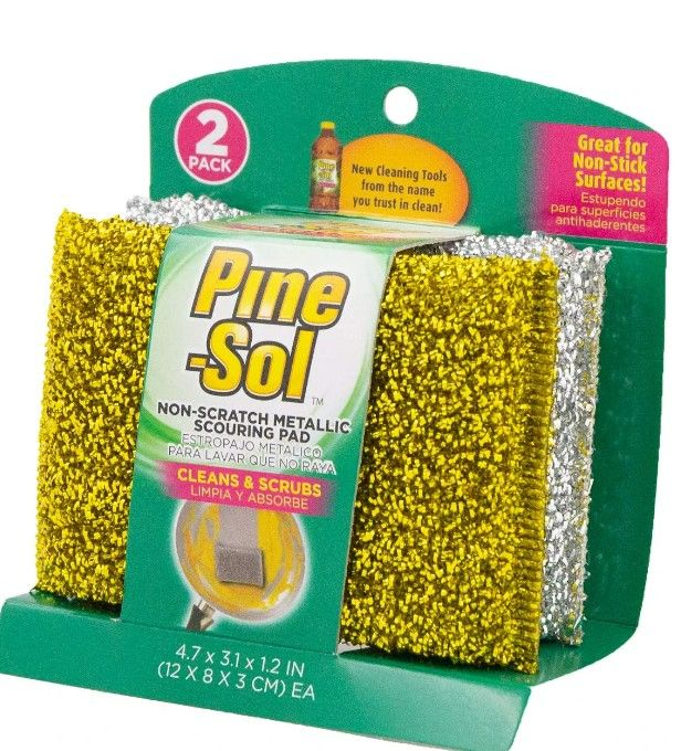 Photo 1 of Pine-Sol Non-Scratch Scouring Pads – Pack of 2, Metallic Household Cleaning Scrubbers, Safe with Nonstick Cookware NEW 