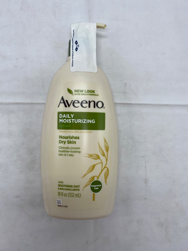 Photo 3 of Aveeno Daily Moisturizing Body Lotion with Soothing Oat and Rich Emollients, Fragrance-Free, 18 Fl Oz NEW