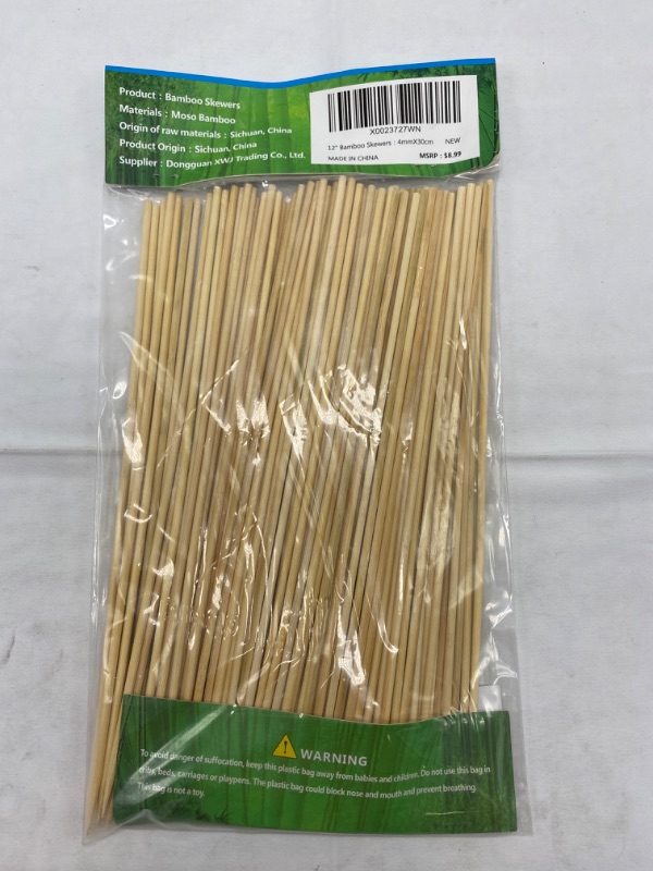 Photo 3 of HOPELF 12" Natural Bamboo Skewers for BBQ?Appetiser?Fruit?Cocktail?Kabob?Chocolate Fountain?Grilling?Barbecue?Kitchen?Crafting and Party. ?=4mm, More Size Choices 6"/8"/10"/14"/16"/30"(100 PCS)