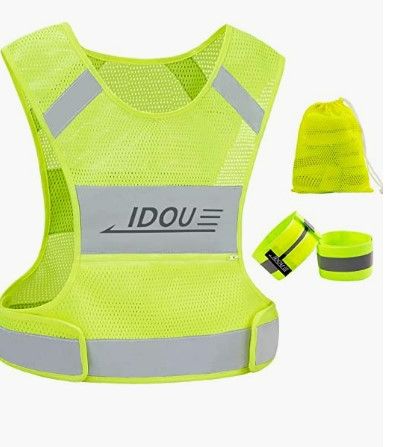 Photo 1 of IDOU Reflective Vest Safety Running Gear with Pocket,High Visibility for Running,Biking,Walking,Women & Men NEW