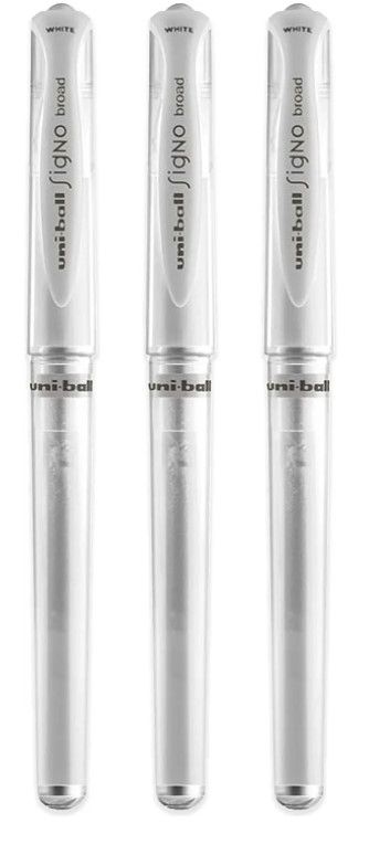Photo 1 of Uni-Ball UM 153 Signo Broad Point Gel Pen - White - Pack of 3 NEW 